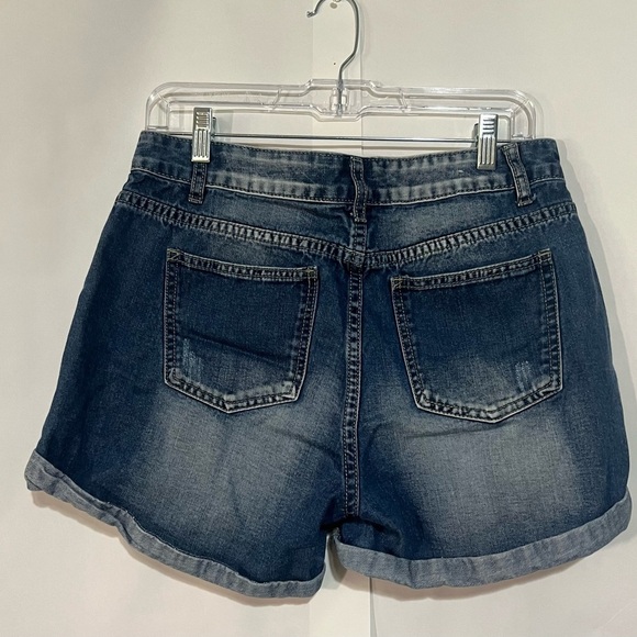 Cotton On Boyfriend Blue Jean Shorts Distressed Cuffed Size 6 - Picture 5 of 10